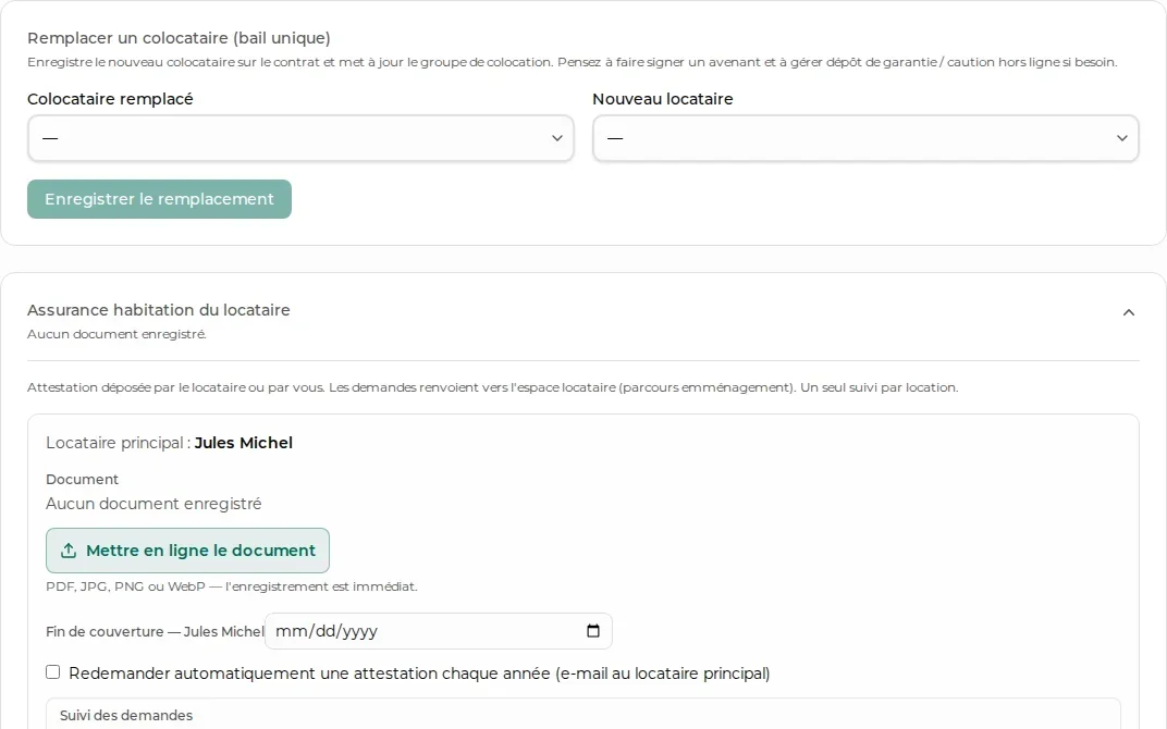 Remplacement d’un colocataire sur le bail dans LocataireCloud
