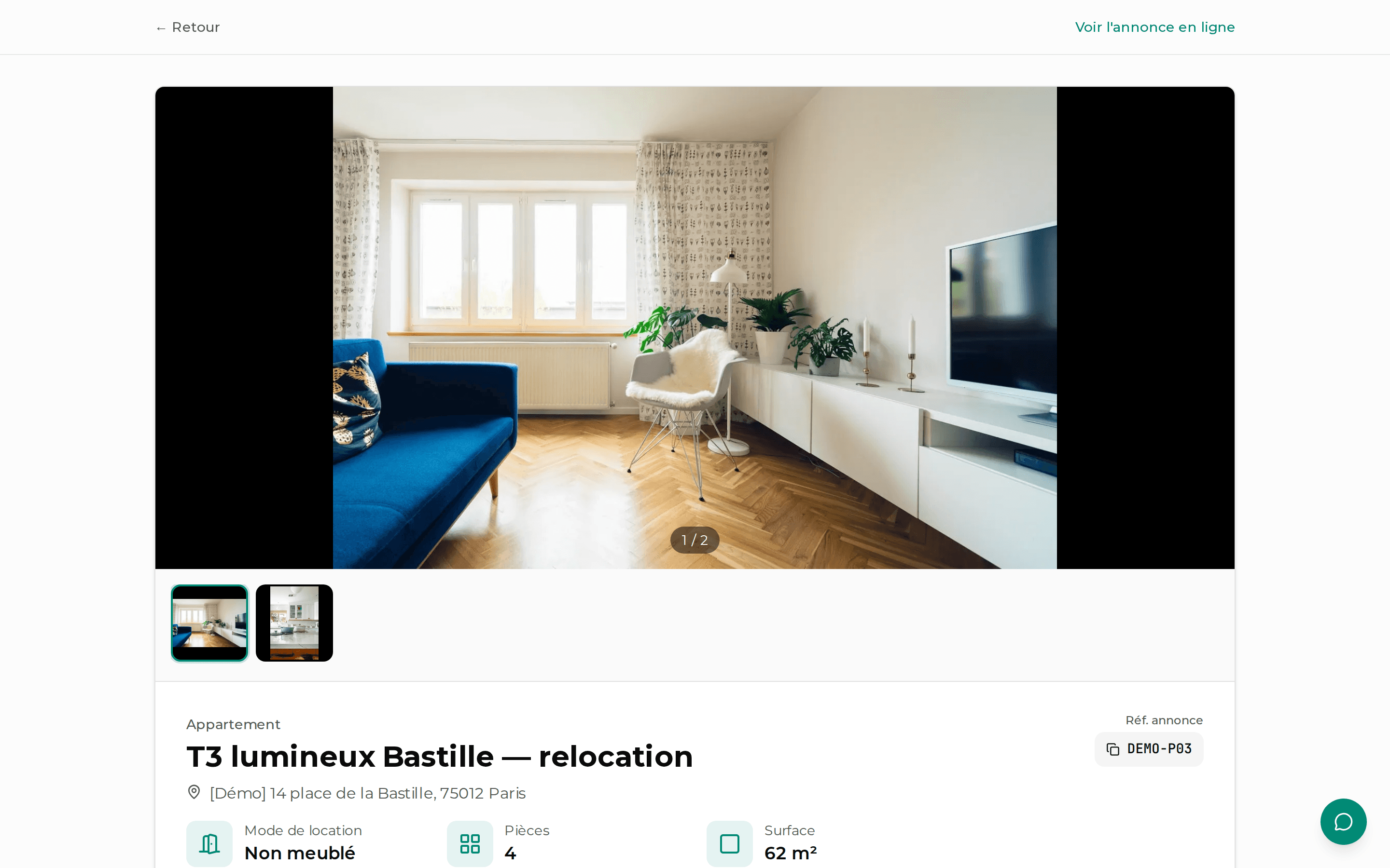 Annonce d’un logement : photos, loyer et candidature