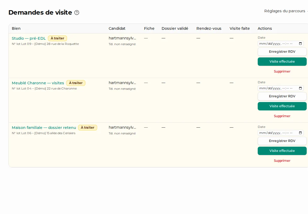 Suivi des visites et candidatures dans LocataireCloud